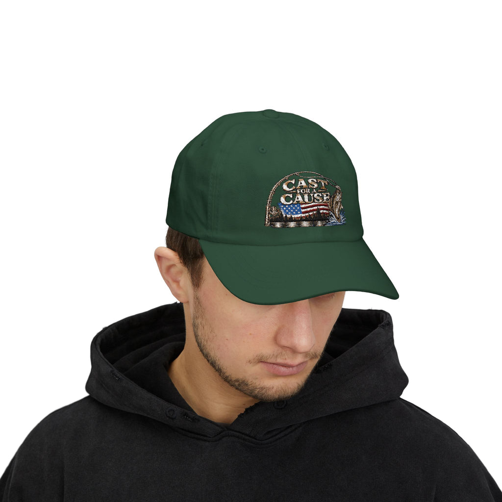 Cap — ‘Cast for a Cause’ Fishing Hat with American Flag Embroidery