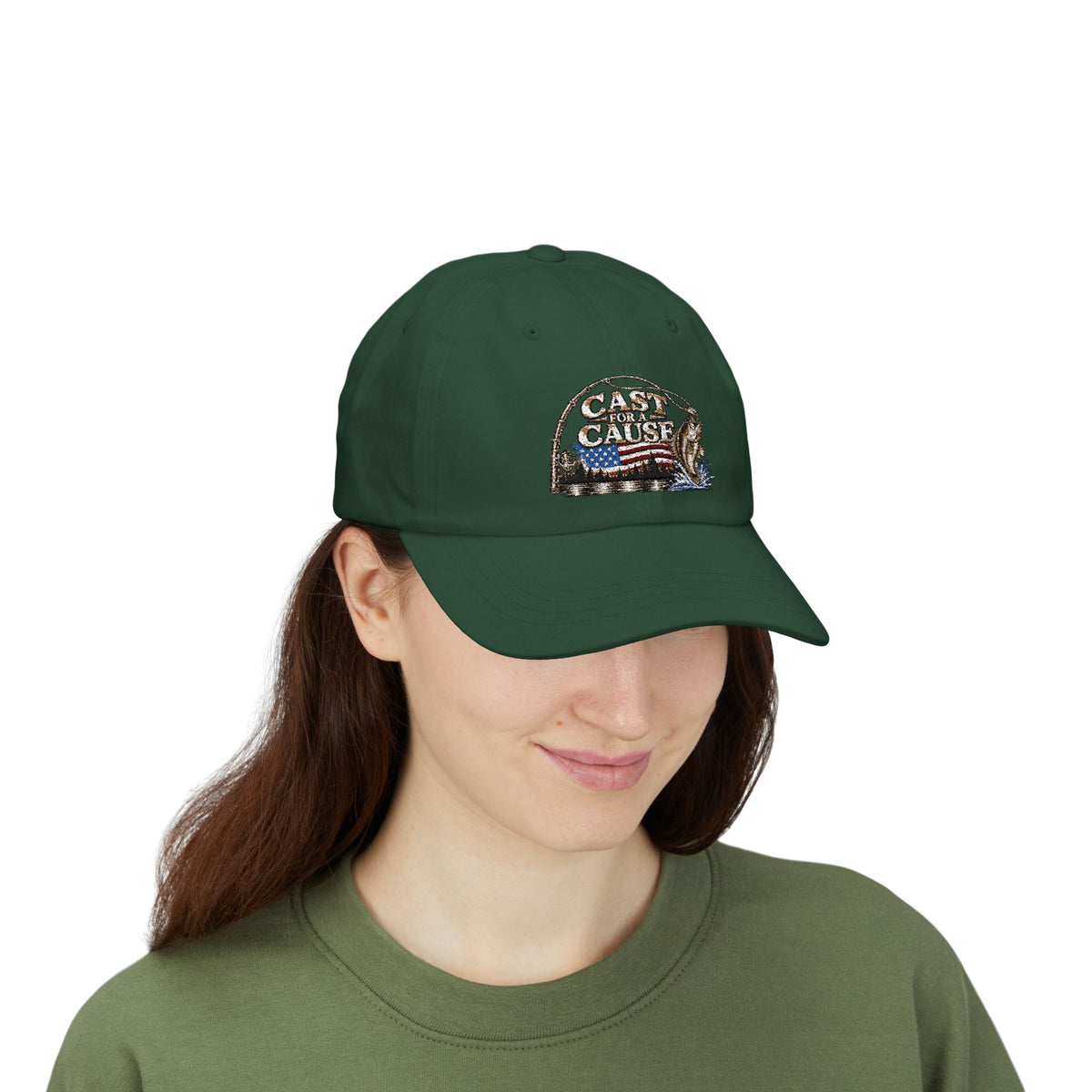 Cap — ‘Cast for a Cause’ Fishing Hat with American Flag Embroidery