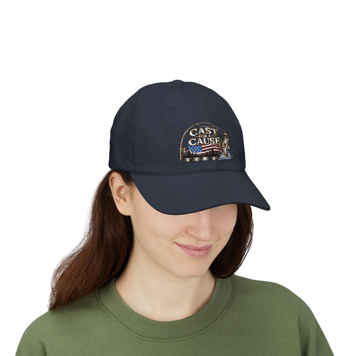 Cap — ‘Cast for a Cause’ Fishing Hat with American Flag Embroidery