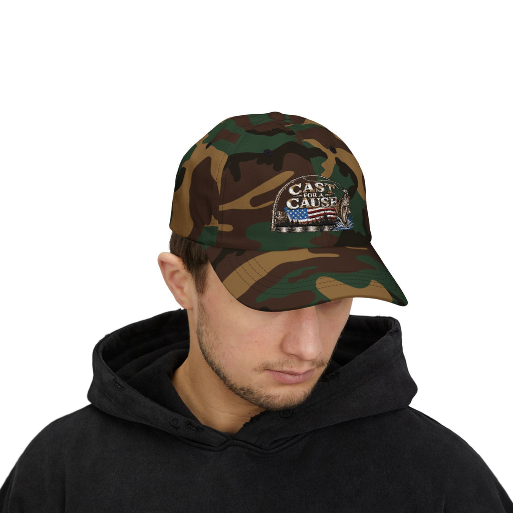 Cap — ‘Cast for a Cause’ Fishing Hat with American Flag Embroidery