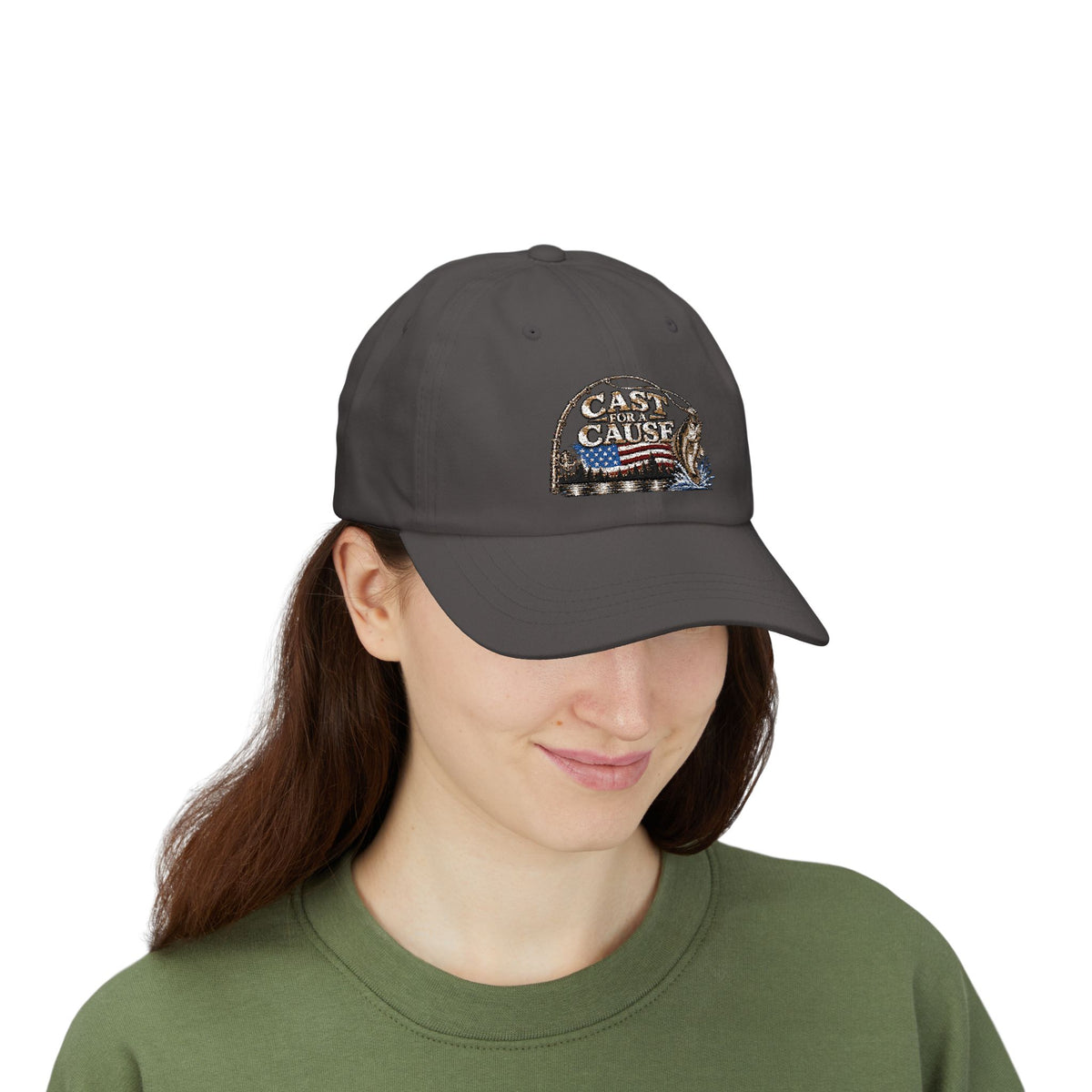 Cap — ‘Cast for a Cause’ Fishing Hat with American Flag Embroidery