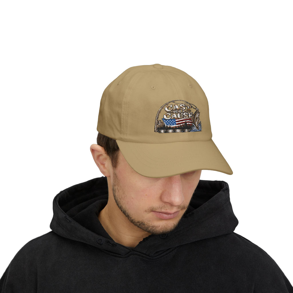 Cap — ‘Cast for a Cause’ Fishing Hat with American Flag Embroidery