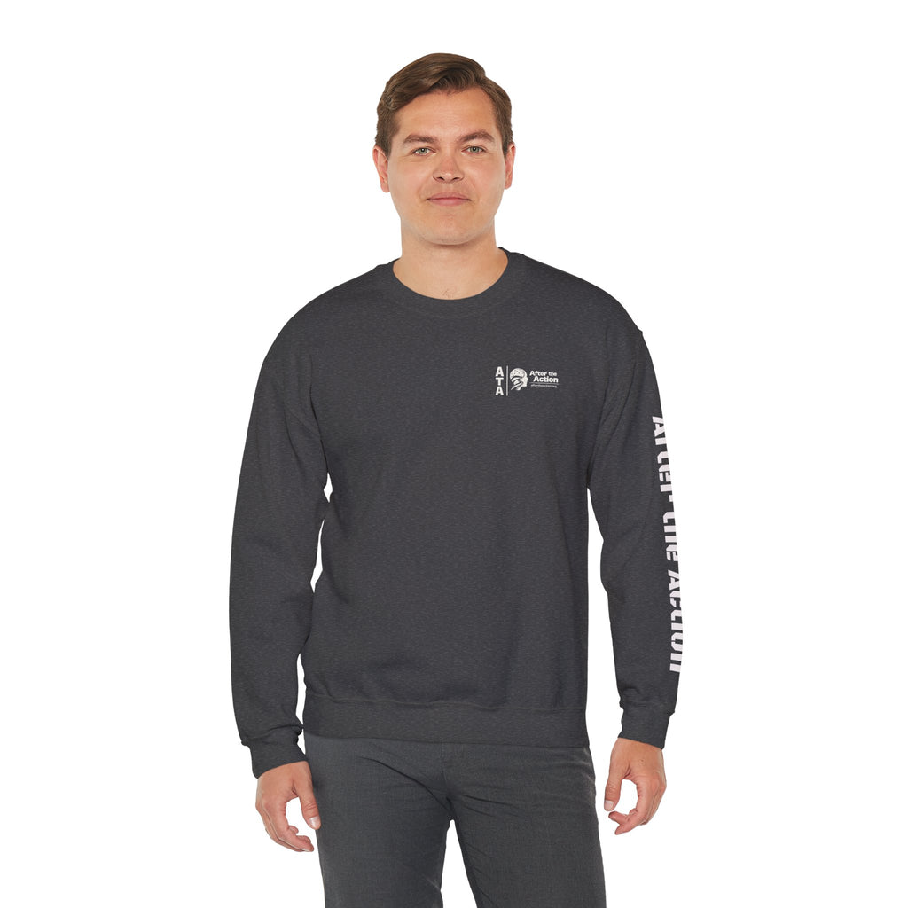 Crewneck Sweatshirt — American Flag Military Boots & Rifles Graphic (Save the Nation Sleeve)