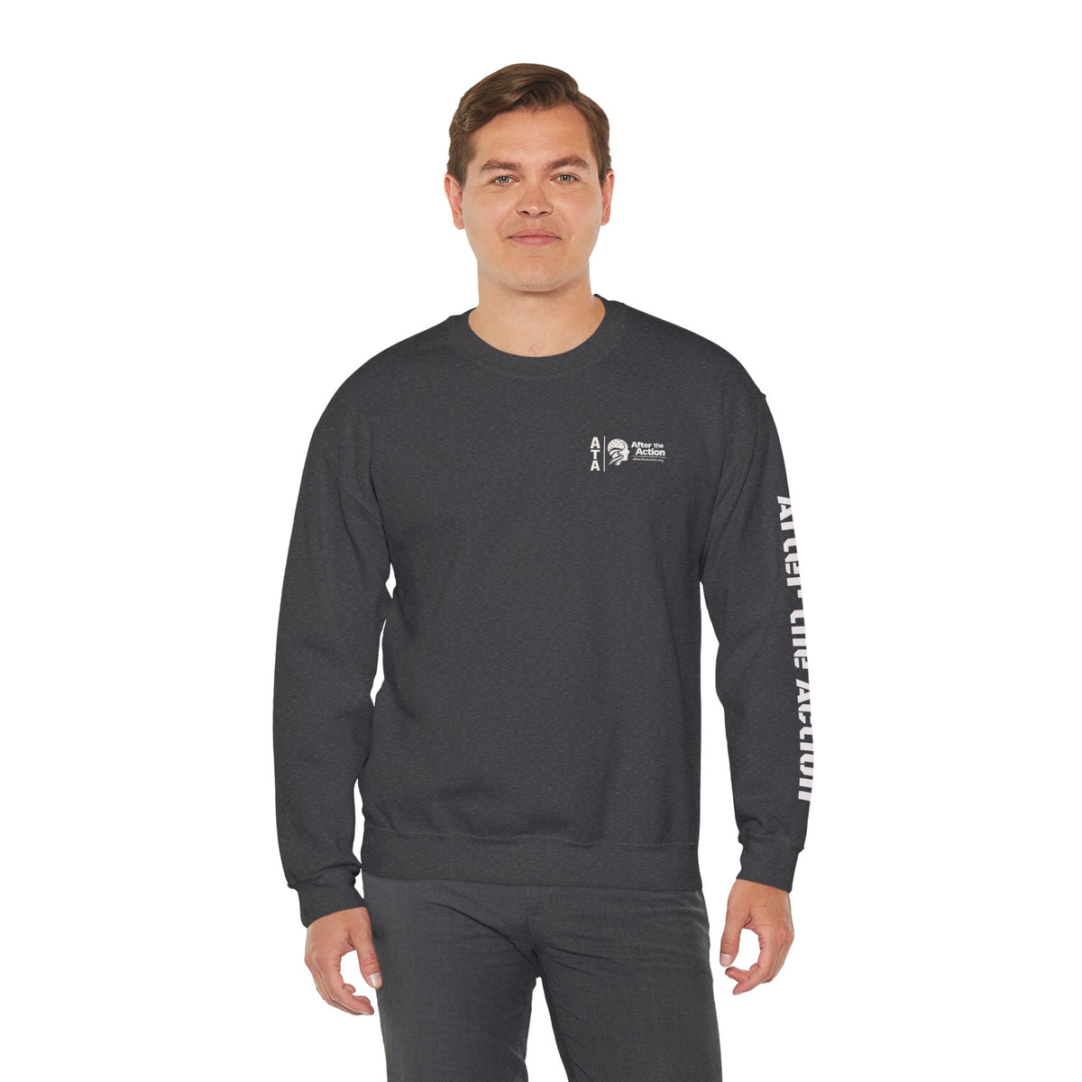 Crewneck Sweatshirt — American Flag Military Boots & Rifles Graphic (Save the Nation Sleeve)