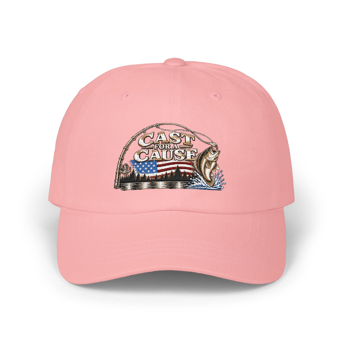 Cap — ‘Cast for a Cause’ Fishing Hat with American Flag Embroidery