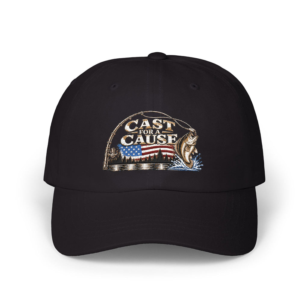 Cap — ‘Cast for a Cause’ Fishing Hat with American Flag Embroidery