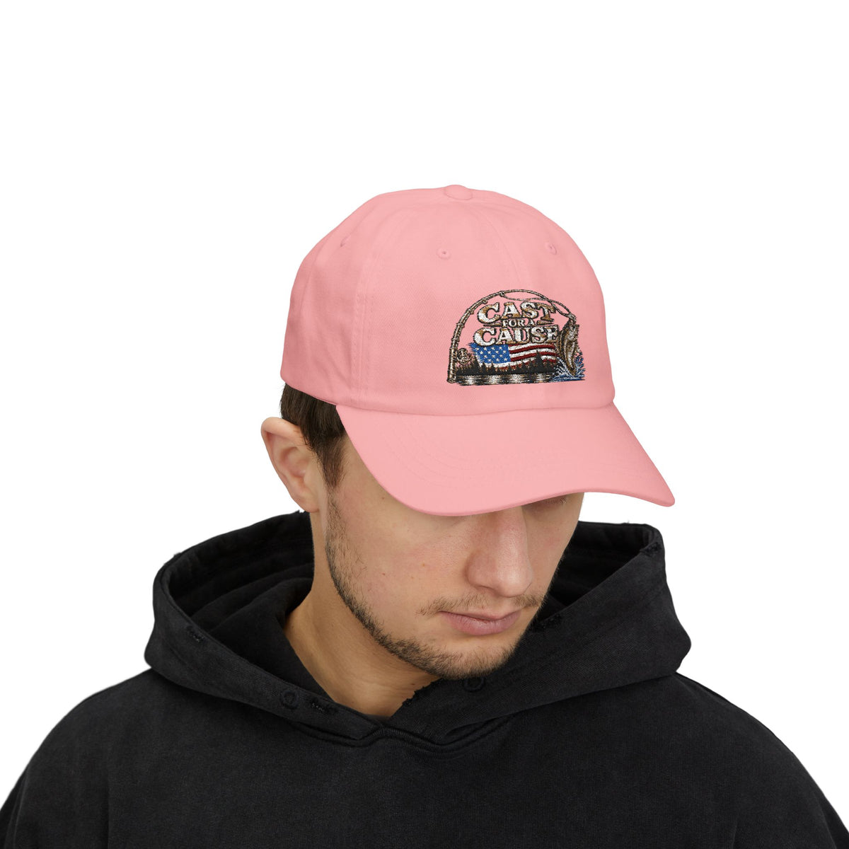 Cap — ‘Cast for a Cause’ Fishing Hat with American Flag Embroidery