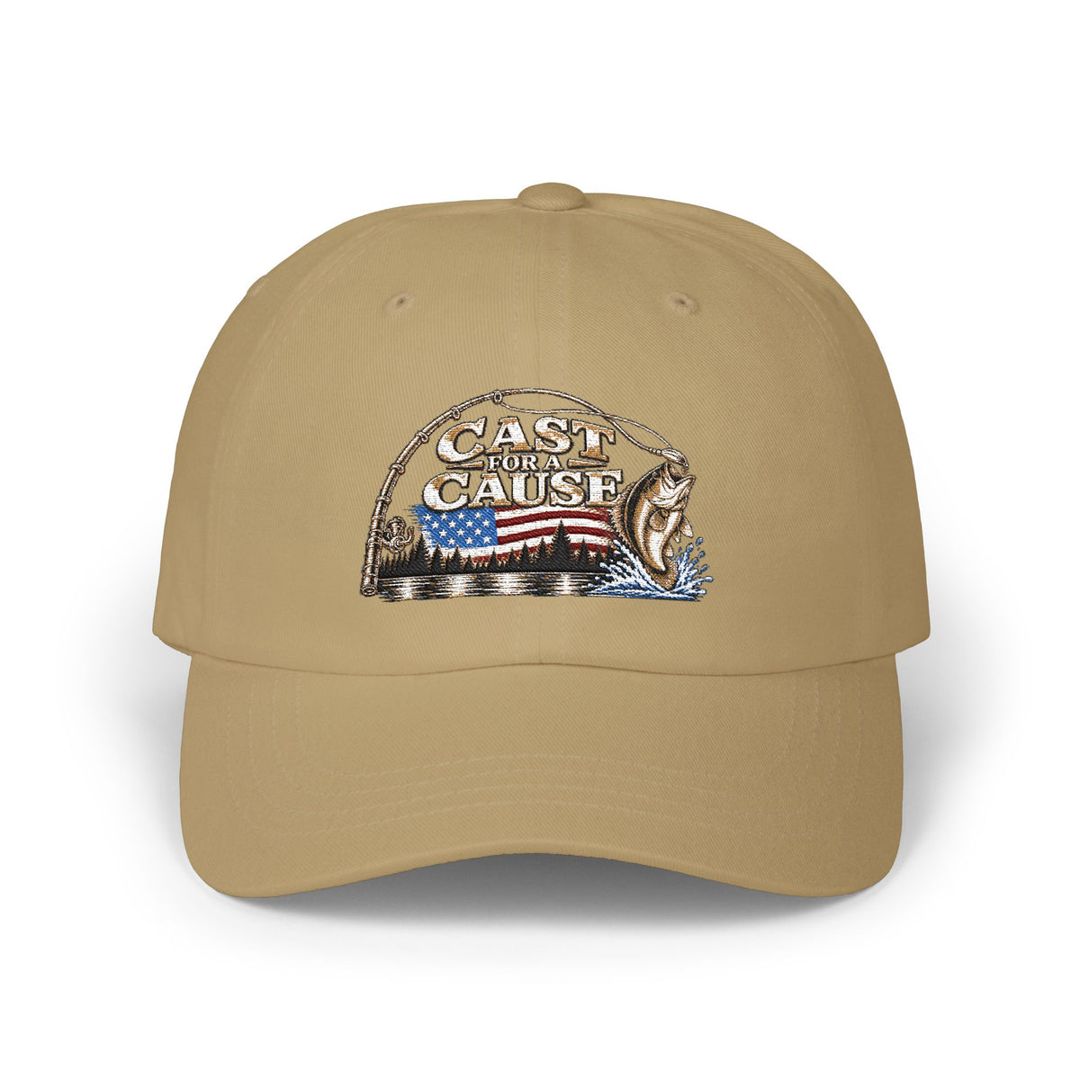 Cap — ‘Cast for a Cause’ Fishing Hat with American Flag Embroidery